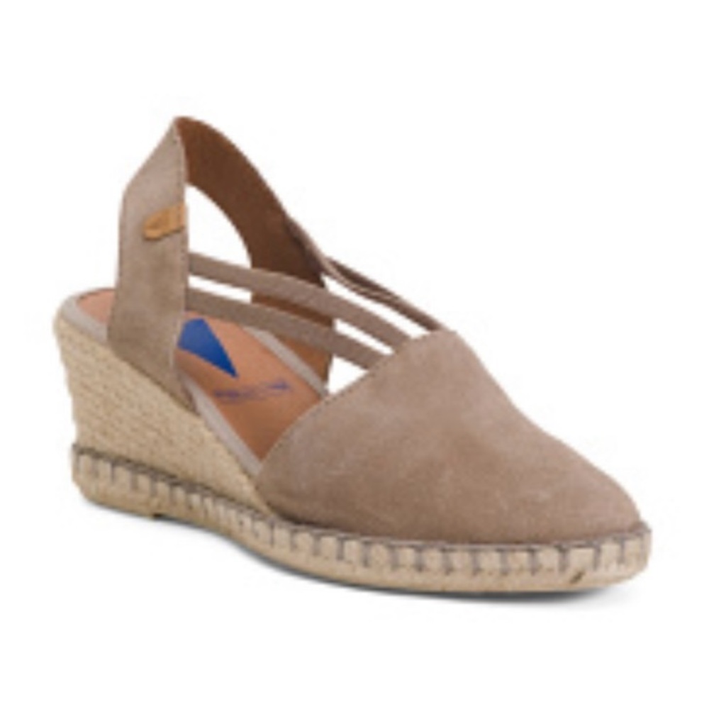 Tan Espadrille Wedge Sandals with Suede Finish Made in Spain.
